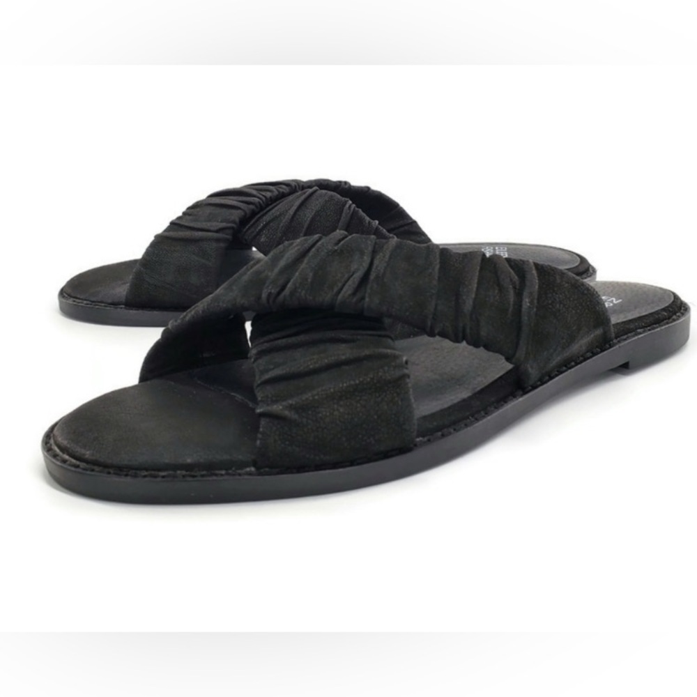 Eileen Fisher Nubuck Wide Ruched Criss Cross Sandals